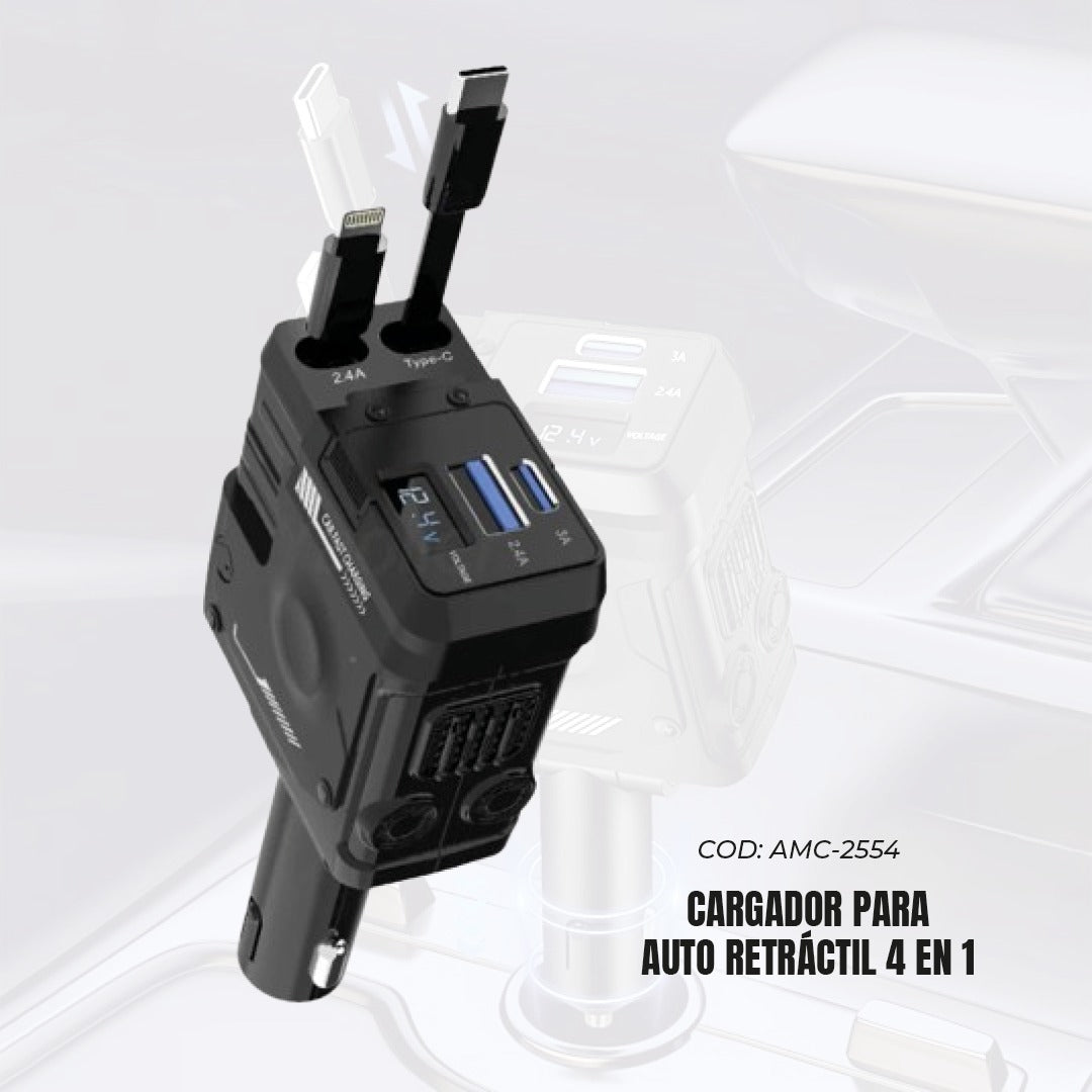Cargador Para Auto Retractil 4 En 1