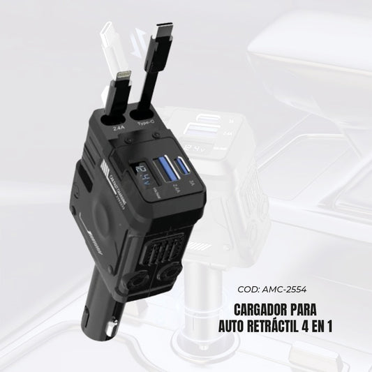 Cargador Para Auto Retractil 4 En 1